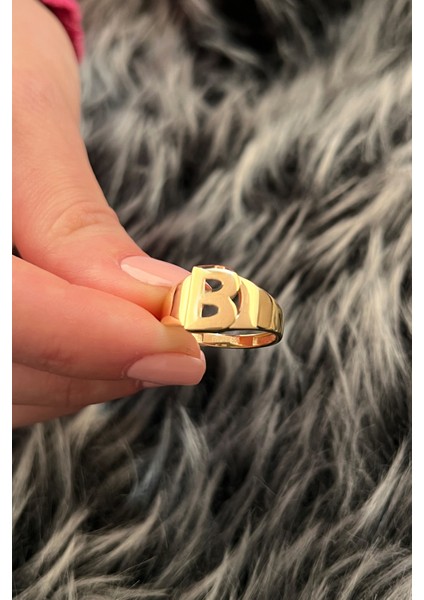 14 Ayar Altın Taşsız B Harfli Yüzük modelleri