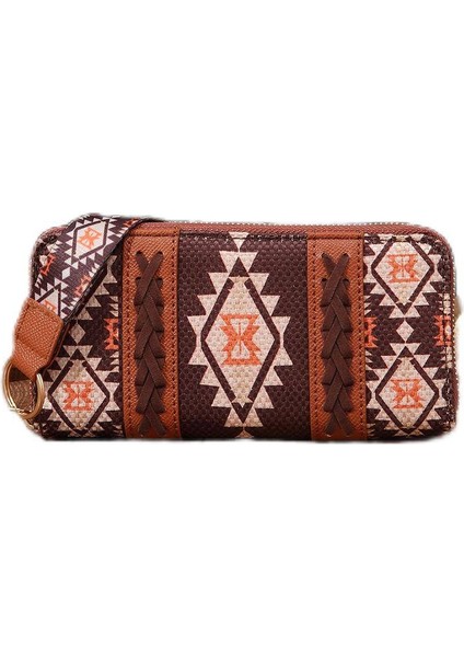 Vintage Pamuk ve Keten Baskı Bohem Tarzı Kadın Debriyaj Cüzdan Kartlık-20*3*10.5cm-Kahverengi (Yurt Dışından)