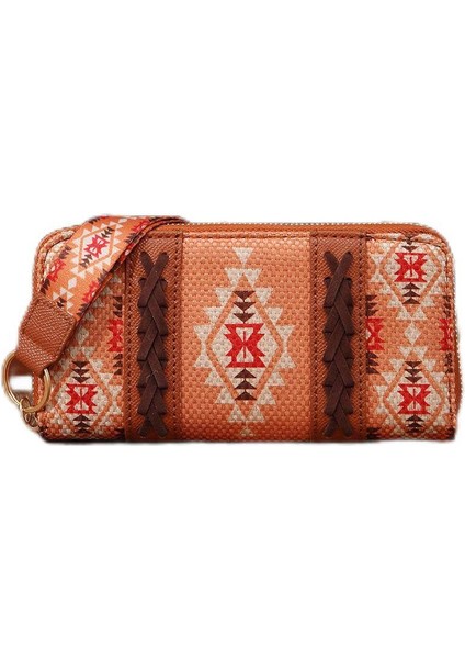 Vintage Pamuk ve Keten Baskı Bohem Tarzı Kadın Debriyaj Cüzdan Kartlık-20*3*10.5cm-Portakal (Yurt Dışından)