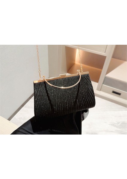 Şık Parlak Çantalar, Prenses Çantalar, Çapraz Askılı Çantalar, Yemek Çantaları, Elbise ÇANTALARI-24*5*15CM-SIYAH (Yurt Dışından)
