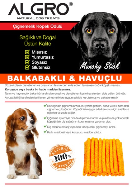 Balkabaklı & Havuçlu %100 Sığır Derisinden Munchy Stick Çiğnemelik Yenilebilir 50 Adet 450 Gr.