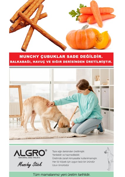 Balkabaklı & Havuçlu %100 Sığır Derisinden Munchy Stick Çiğnemelik Yenilebilir 50 Adet 450 Gr.