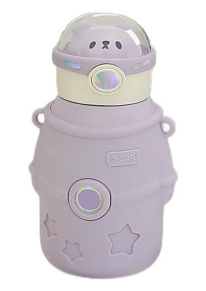 500ML Astronot Paslanmaz Çelik Taşınabilir Düşme Önleyici Su Şişesi Çocuk Saman Su Şişesi -500ML (Yurt Dışından)