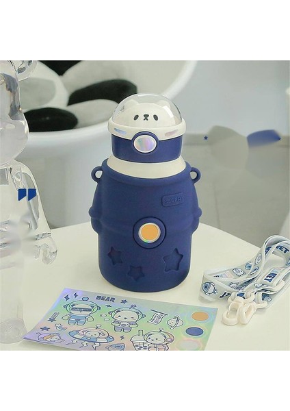 500ML Astronot Paslanmaz Çelik Taşınabilir Düşme Önleyici Su Şişesi Çocuk Saman Su Şişesi -500ML (Yurt Dışından)