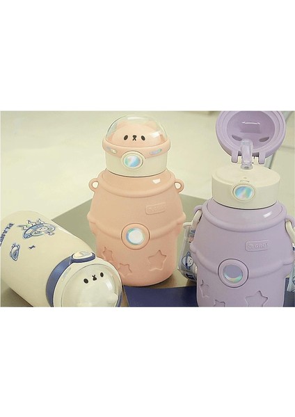 500ML Astronot Paslanmaz Çelik Taşınabilir Düşme Önleyici Su Şişesi Çocuk Saman Su Şişesi -500ML (Yurt Dışından)