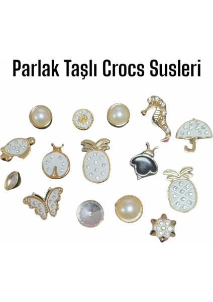 All Wear Jibbitz Parlak Taşlı Crcos Terlik Süsü-Crocs Terli Takıları, 2 Adet,  Ananas Model