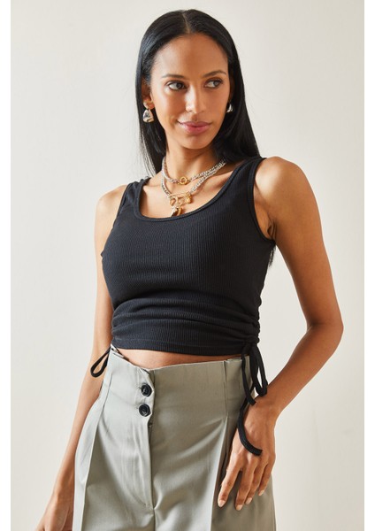 Siyah Yanı Büzgülü Bluz 5YXK2-48284-02