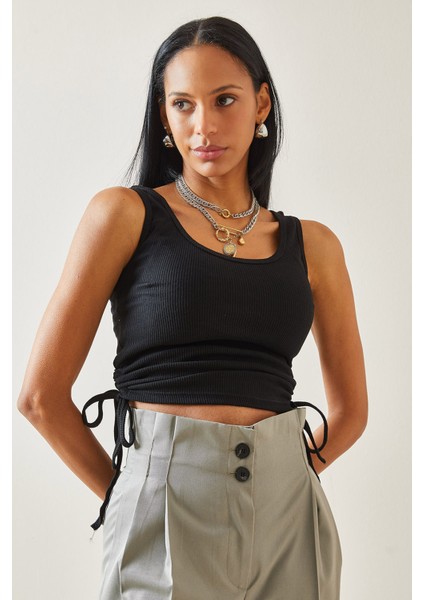 Siyah Yanı Büzgülü Bluz 5YXK2-48284-02 fiyatları