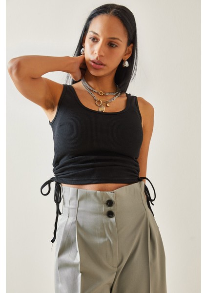 Siyah Yanı Büzgülü Bluz 5YXK2-48284-02 modelleri