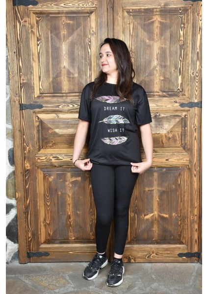 Kadın Bisiklet Yaka Önü Baskılı Tişört - Kadın Tişört- Kadın -T-Shirt