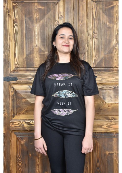 Kadın Bisiklet Yaka Önü Baskılı Tişört - Kadın Tişört- Kadın -T-Shirt modelleri