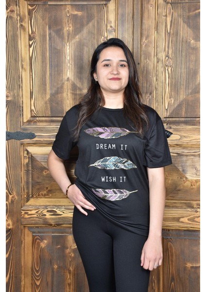 Kadın Bisiklet Yaka Önü Baskılı Tişört - Kadın Tişört- Kadın -T-Shirt fırsatları