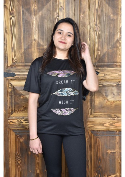 Kadın Bisiklet Yaka Önü Baskılı Tişört - Kadın Tişört- Kadın -T-Shirt indirimleri