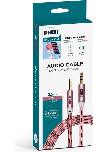 Basic A810 Hasır Örgü 3.5mm Aux Kablo