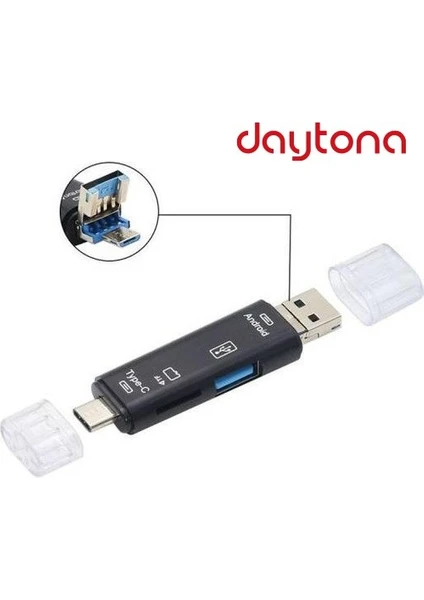 A5068 Otg 3in1 Type-C ve Micro USB Tf Çevirici Dönüştürücü Kart Okuyucu