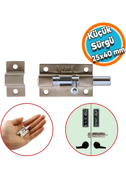 Küçük Mavzer Sürgü Sürgülü Dolap Sürgüsü Kilit Saten 25X40 mm Kapı Pencere Emniyet Kilidi Metal