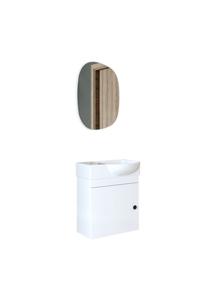 Punto Ayaksız Tek Kapaklı Sol Lavabolu 46 cm Banyo Alt Dolabı + Üst Ayna