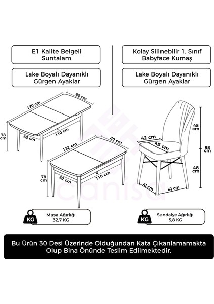 Uzi Serisi Barok Ahşap Desen 80X132 Açılabilir Mutfak Masası Takımı 6 Sandalye