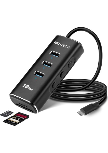Alüminyum 5 In 1 Type C USB 3.1/3.2 Gen2 Hub 3* 10GBPS USB 3.2 Veri Bağlantı Noktası, Sd/tf Kart Okuyucu, 60 cm Kablo,