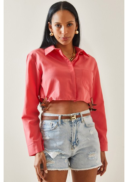 Pembe Toka Detaylı Tek Cepli Crop Gömlek 5YXK2-48254-20