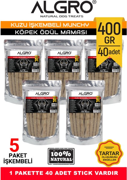 Kuzu Işkembeli Munchy Stick Çiğnemelik Yenilebilir 400 gr. x 5 Paket