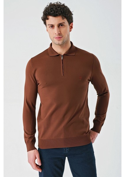 Taba Örme Polo Yaka Klasik Slim Fit Dar Kesim Triko 1012235269