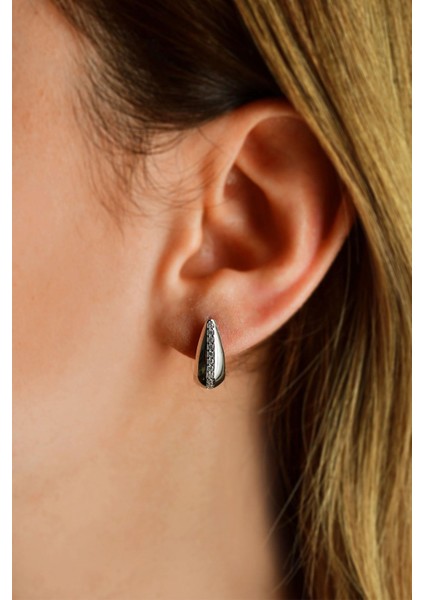 Zirkon Taşlı Rodyum Tek Sıra J Klips Gümüş Küpe modelleri