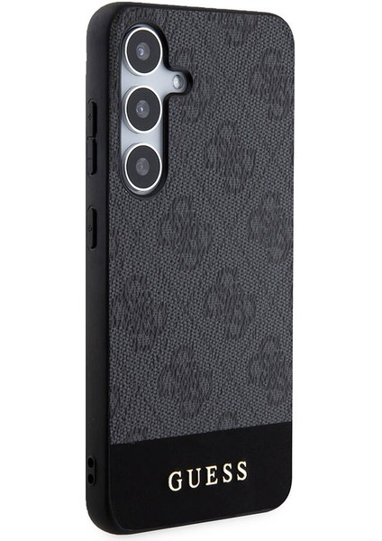 Galaxy S24 Uyumlu Kılıf Guess Lisanslı Pu Deri Şerit Logo Dizaynlı Kapak Siyah