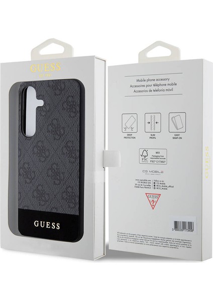 Galaxy S24 Uyumlu Kılıf Guess Lisanslı Pu Deri Şerit Logo Dizaynlı Kapak Siyah