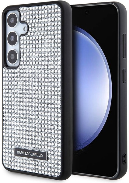 Galaxy S24 Uyumlu Kılıf Taşlı Metal Logo Lisanslı Kapak Gümüş fiyatları