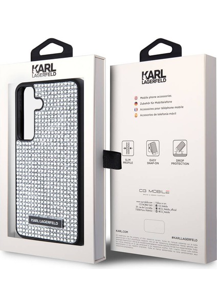 Galaxy S24 Uyumlu Kılıf Taşlı Metal Logo Lisanslı Kapak Gümüş indirimleri