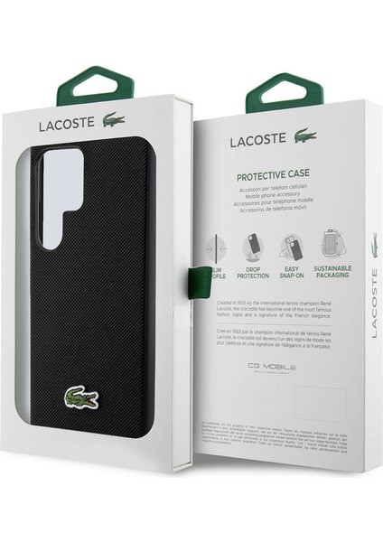 Galaxy S24 Ultra Kılıf Lacoste Lisanslı Pu Pike Desenli Arka Yüzey Ikonik Timsah Dokuma Logolu Siyah