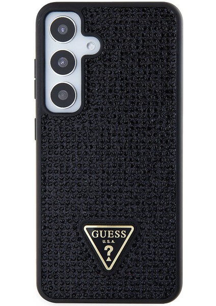 Galaxy S24 Uyumlu Kılıf Guess Lisanslı Taşlı Arka Yüzey Üçgen Logolu Kapak Siyah