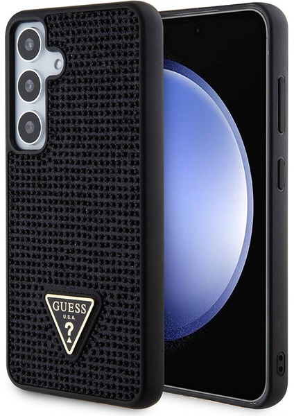 Galaxy S24 Uyumlu Kılıf Guess Lisanslı Taşlı Arka Yüzey Üçgen Logolu Kapak Siyah