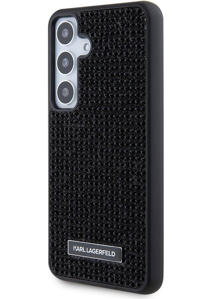 Galaxy S24 Uyumlu Kılıf Taşlı Metal Logo Lisanslı Kapak Siyah modelleri