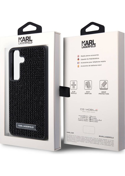 Galaxy S24 Uyumlu Kılıf Taşlı Metal Logo Lisanslı Kapak Siyah indirimleri