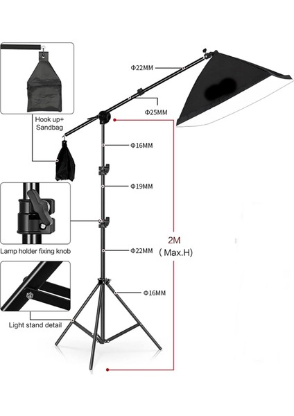 Ürün , Reklam , Makyaj , Stüdyo Çekimleri 3 Lü Crossbarlı 50X70CM Softbox 4 Duylu LED Sürekli Işık Seti