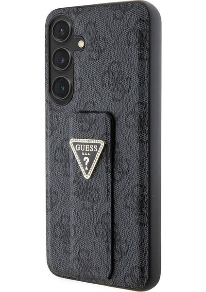 Galaxy S24 Plus Uyumlu Kılıf Guess Lisanslı 4g Desenli Üçgen Logolu Standlı Deri Kapak Siyah modelleri