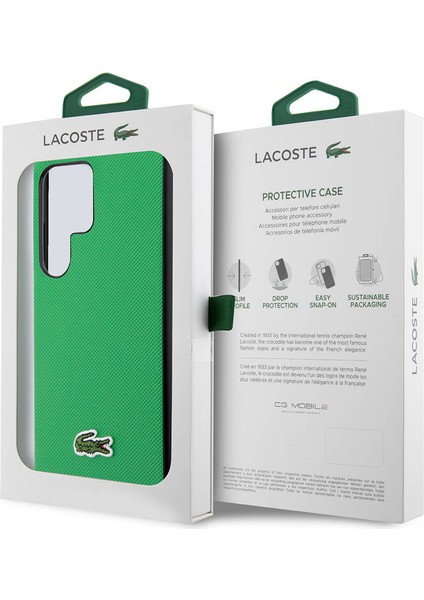 Galaxy S24 Ultra Kılıf Lacoste Lisanslı Pu Pike Desenli Arka Yüzey Ikonik Timsah Dokuma Logolu Yeşil