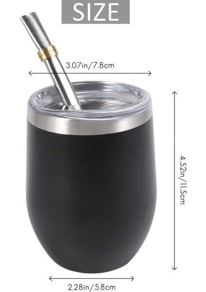 Yerba Mate Çay Bardağı Seti 12OZ, Çift Duvar Paslanmaz Kahve Su Kapaklı Bardak 2 Bombillas Pipet Kaşık ve Fırça, Siyah (Yurt Dışından)
