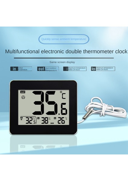 Dijital Çift Termometre Dış Mekan Iç Mekan Termometresi Yaşlı Çocuk Odası Elektronik Sıcaklık Kontrol Cihazı Siyah (Yurt Dışından)