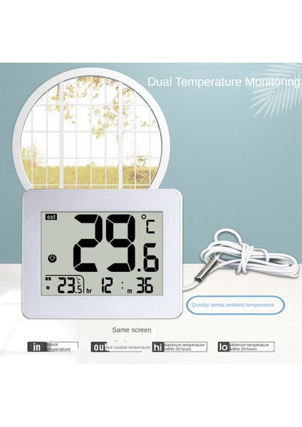 Dijital Çift Termometre Dış Mekan Iç Mekan Termometresi Yaşlı Çocuk Odası Elektronik Sıcaklık Kontrol Cihazı Siyah (Yurt Dışından)