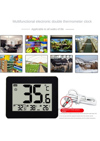 Dijital Çift Termometre Dış Mekan Iç Mekan Termometresi Yaşlı Çocuk Odası Elektronik Sıcaklık Kontrol Cihazı Siyah (Yurt Dışından)