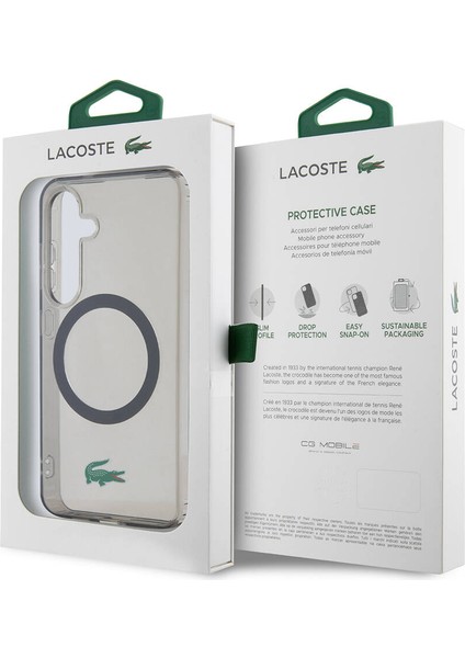 Galaxy S24 Kılıf Lacoste Lisanslı Magsafe Özellikli Transparan Timsah Logo Baskılı Kapak Siyah