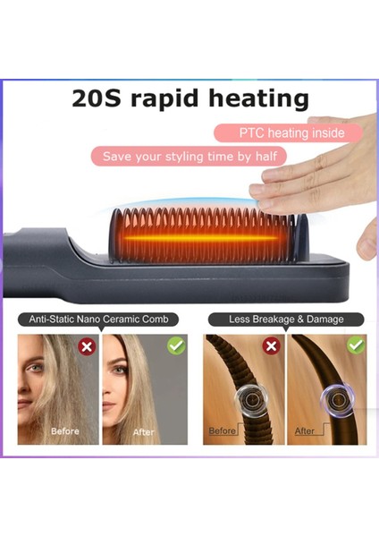 2-In-1 Elektrikli Saç Düzleştirme Fırçası Tarak Curling Demir Düzleştirici Şekillendirici ile LCD Ekran Düz Tarak Ab Tak-E (Yurt Dışından)