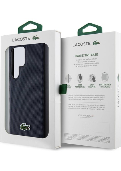 Galaxy S24 Ultra Kılıf Lacoste Lisanslı Pu Pike Desenli Ikonik Timsah Dokuma Logolu Lacivert