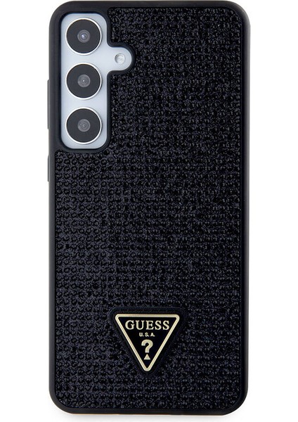Galaxy S24 Plus Uyumlu Kılıf Guess Lisanslı Taşlı Arka Yüzey Üçgen Logolu Kapak Siyah