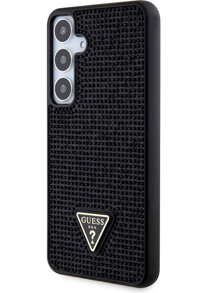 Galaxy S24 Plus Uyumlu Kılıf Guess Lisanslı Taşlı Arka Yüzey Üçgen Logolu Kapak Siyah modelleri