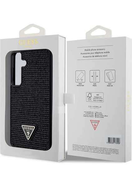 Galaxy S24 Plus Uyumlu Kılıf Guess Lisanslı Taşlı Arka Yüzey Üçgen Logolu Kapak Siyah indirimleri