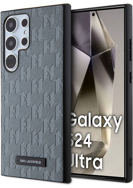 Galaxy S24 Ultra Uyumlu Kılıf Lisanslı Saffiano Monogram Metal Logo Kapak Gri fiyatları
